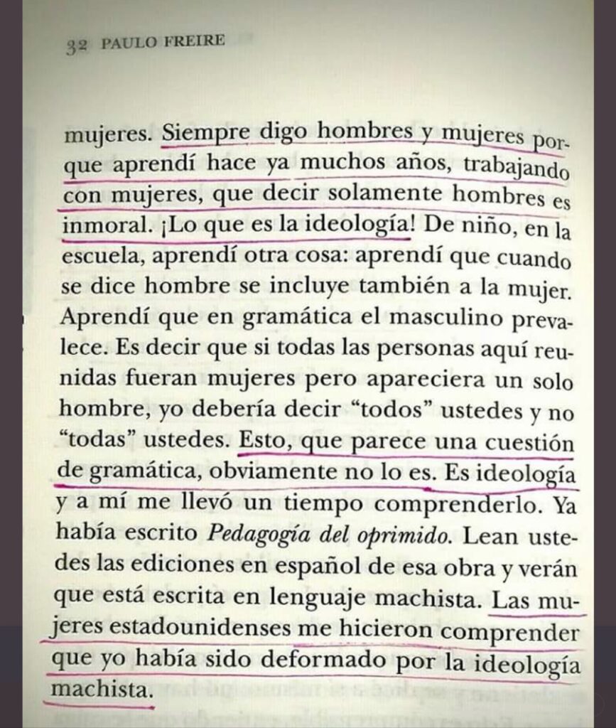 Fragmento del libro El grito manso de Paulo Freire, pedagogo y filósofo brasileño en el año 1997